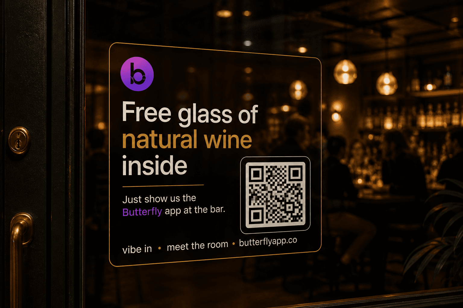 Window cling — Free glass of natural wine inside